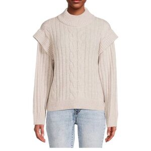 Women's Cream Cable Knit Sweater Time and Tru cable Sweater Medium